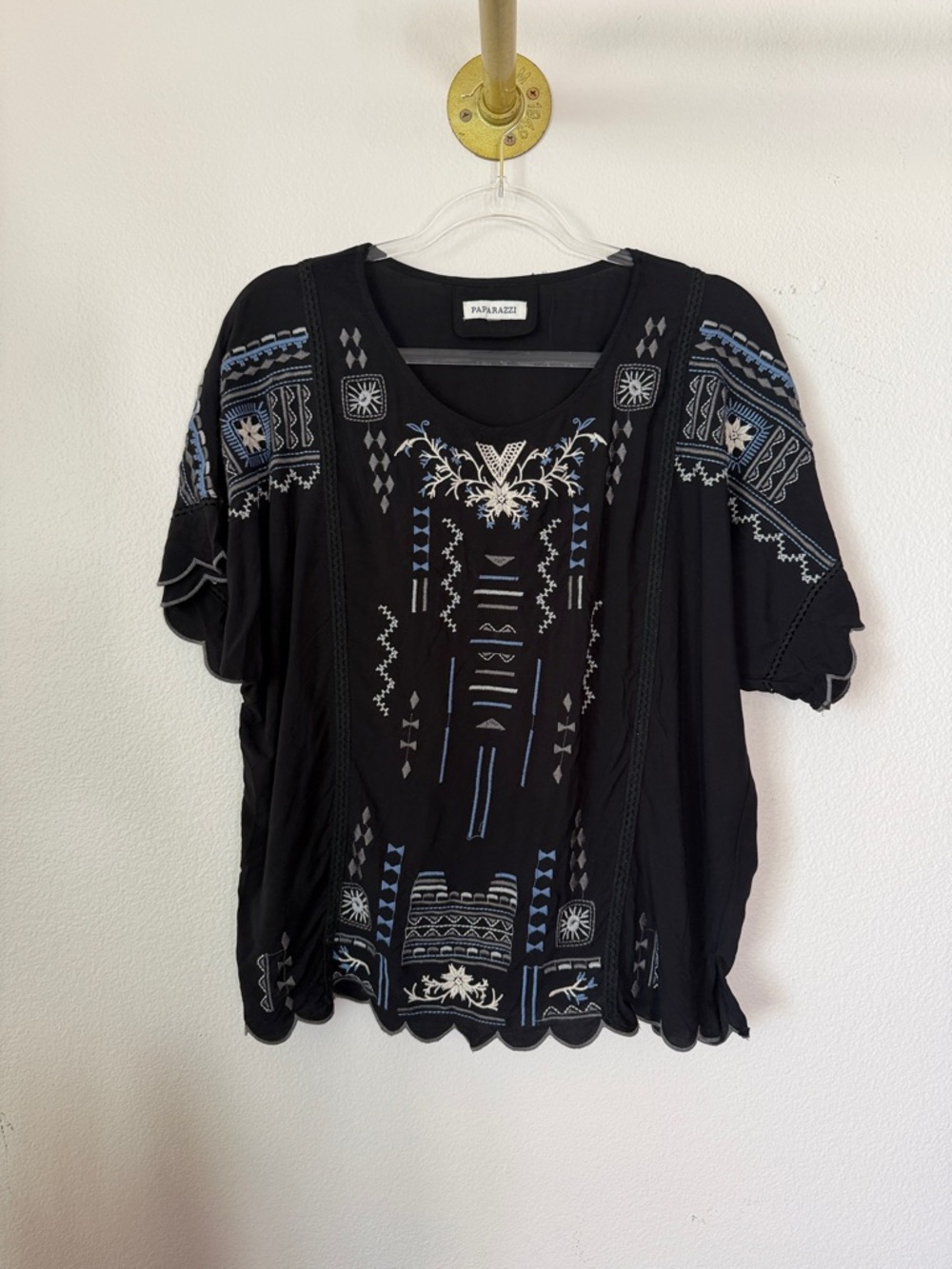 Paparazzi Embroidered Black Top
